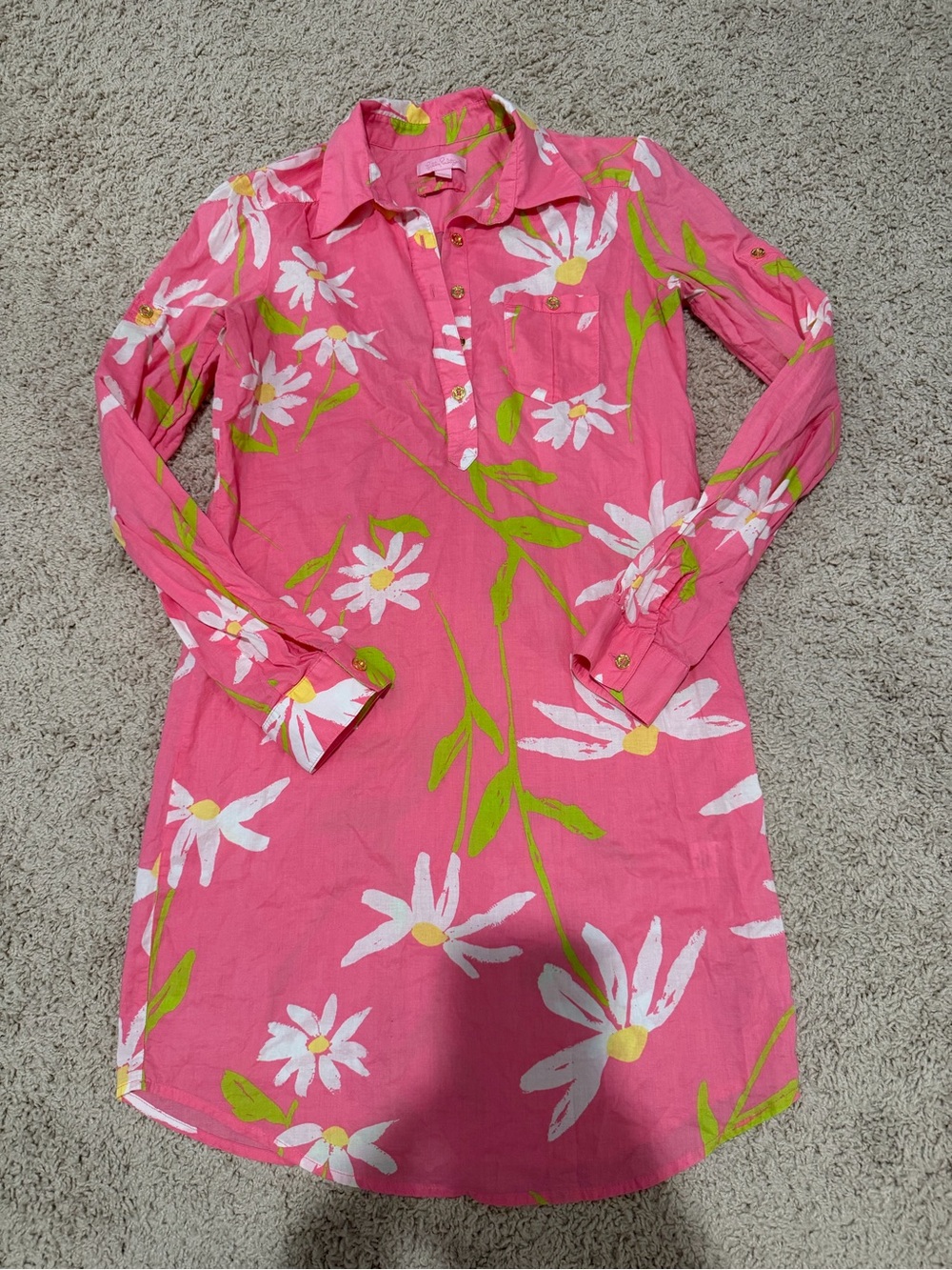 Lilly Pulitzer Pink Floral Long Sleeve Shirt Dress XS 🌸💗